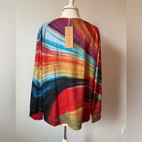 Tendency NWT Spring Rainbow Colorful Lightweight Long Sleeve Sweatshirt Size XXL - Picture 4 of 9